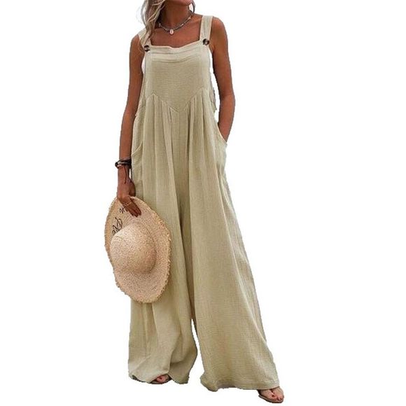 Pantalon Other - Pantalon Khaki Button-Strap Pocket Wide-Leg Jumpsuit Size XXL